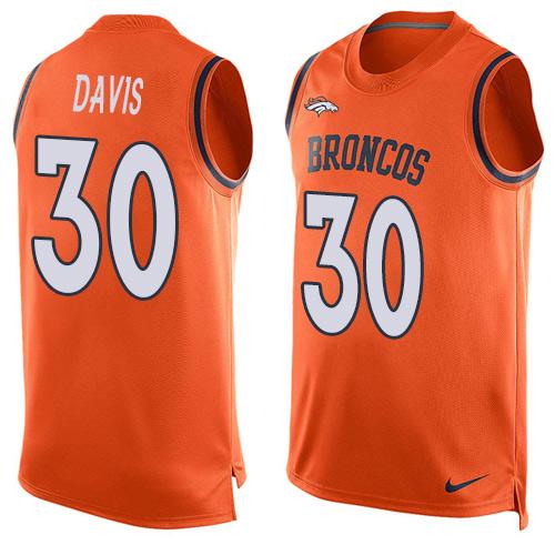Nike Broncos #30 Terrell Davis Orange Team Color Men's Stitched NFL Limited Tank Top Jersey - Click Image to Close